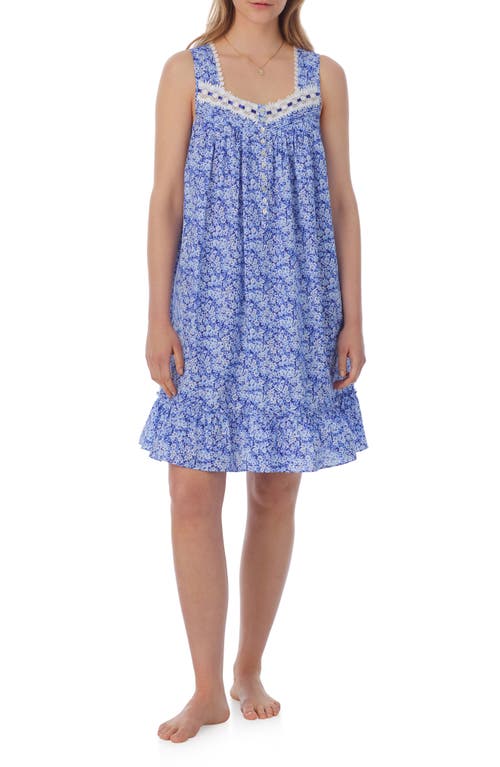 Eileen West Floral Cotton Lawn Chemise in Blue/Dits 