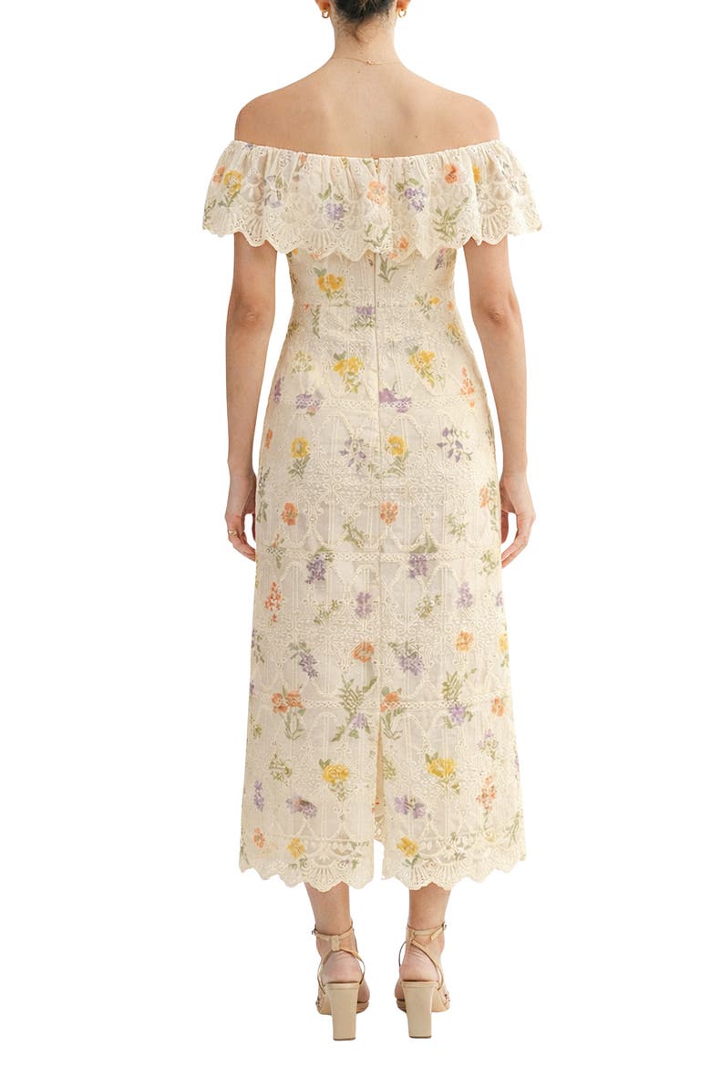 Brinley Embroidered Off the Shoulder Midi Dress, Alternate, color, MULTI