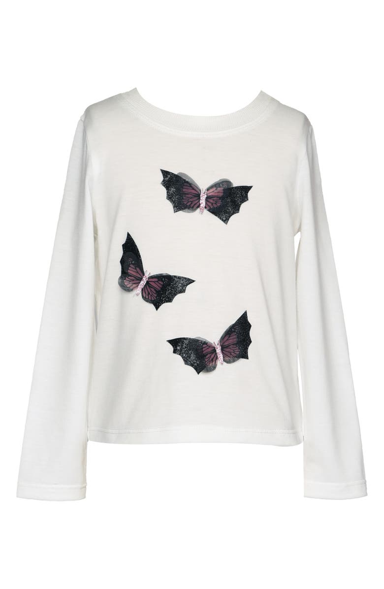 Truly Me Kids' 3D Butterfly & Bat Long Sleeve Cotton Graphic T-Shirt, Main, color, White
