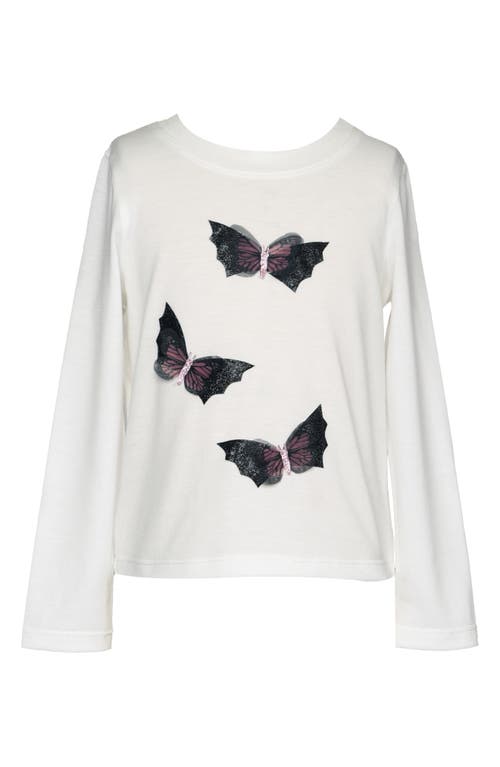 Truly Me Kids' 3D Butterfly & Bat Long Sleeve Cotton Graphic T-Shirt in White  product