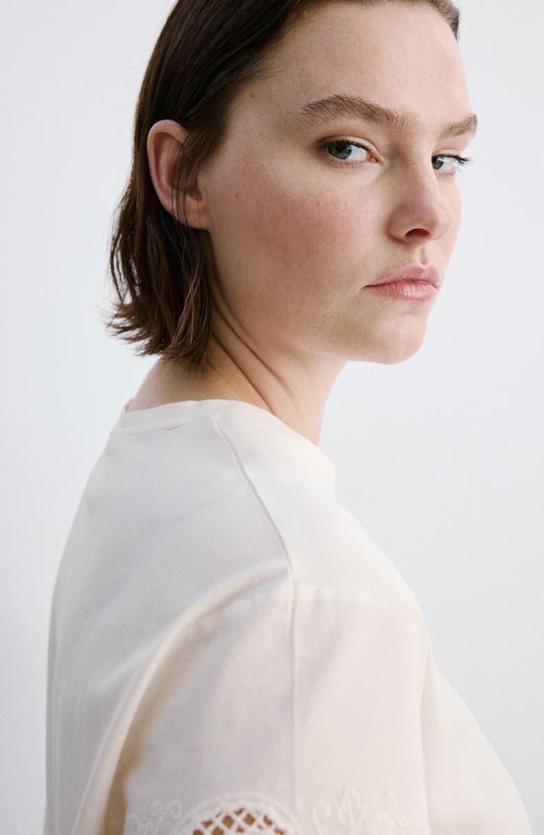 MANGO Openwork Embroidered Cotton T-Shirt, Alternate, color, Ecru