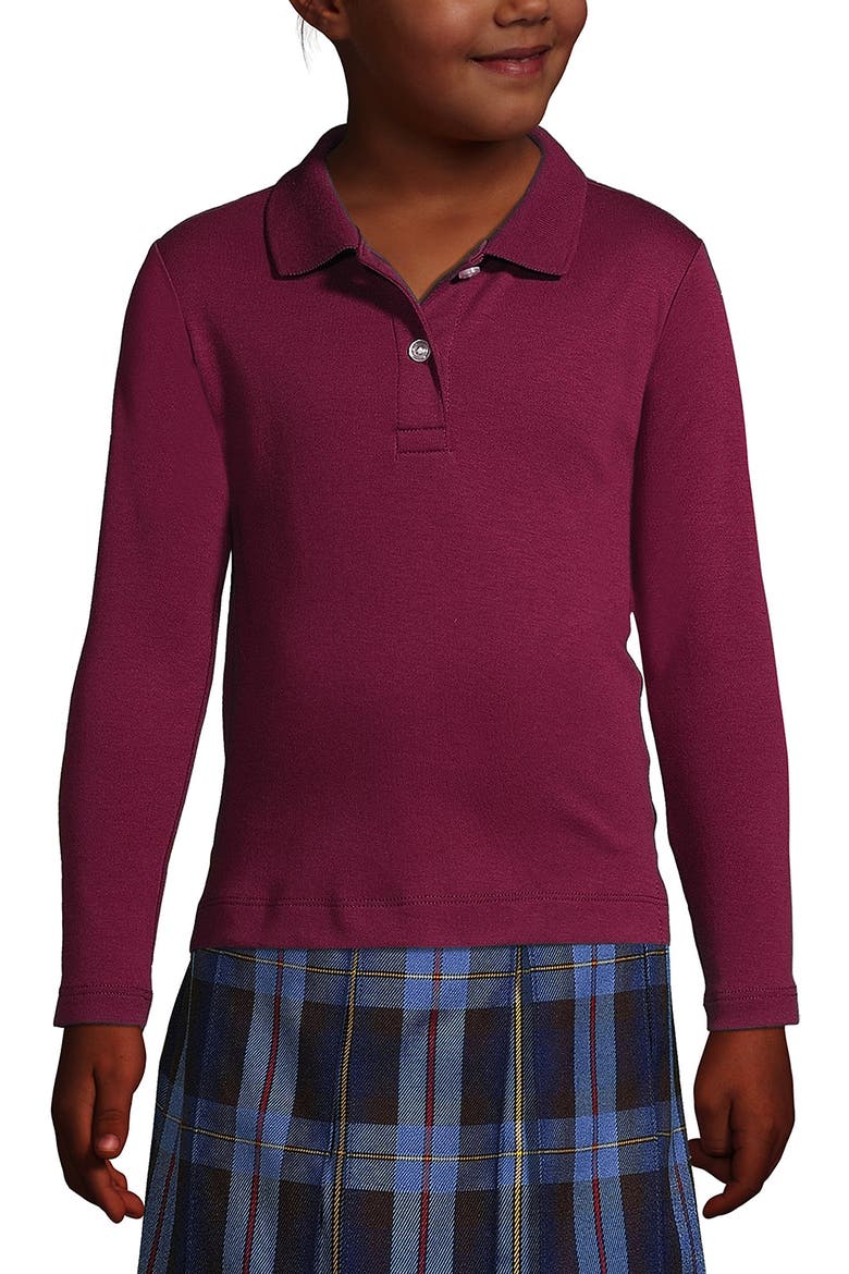 School Uniform Girls Long Sleeve Feminine Fit Interlock Polo Shirt, Main, color, Burgundy