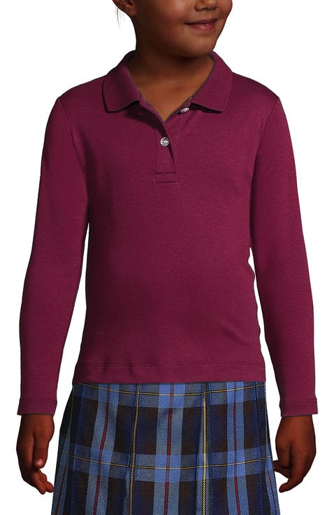 School Uniform Girls Long Sleeve Feminine Fit Interlock Polo Shirt