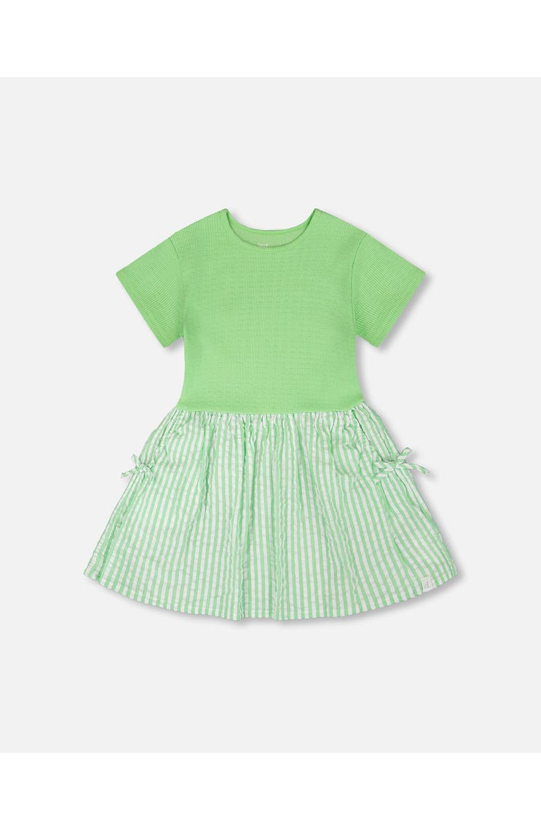 Deux par Deux Soft Jersey Short Sleeve Bi-Material Dress, Main, color, Mint Green