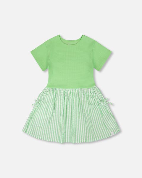 Soft Jersey Short Sleeve Bi-Material Dress (Toddler, Little Kid & Big Kid)
