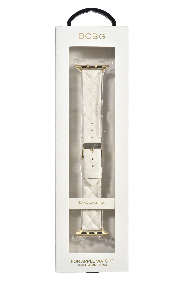 BCBG Quilted Faux Leather Watch Band, Alternate, color, Cream