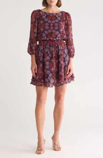 Vince Camuto Floral Balloon Sleeve Chiffon Fit & Flare Dress