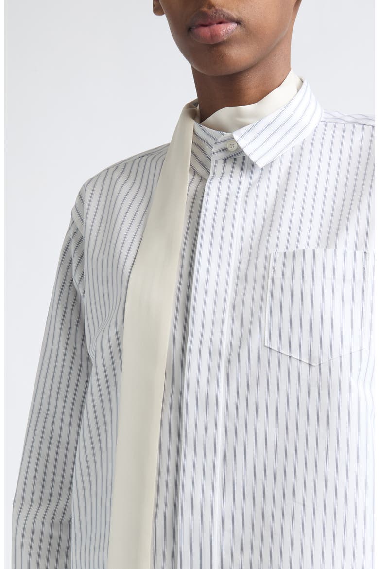 Stripe Layered Long Sleeve Poplin Dress with Satin Tie, Alternate, color, OFF WHITE STRIPE