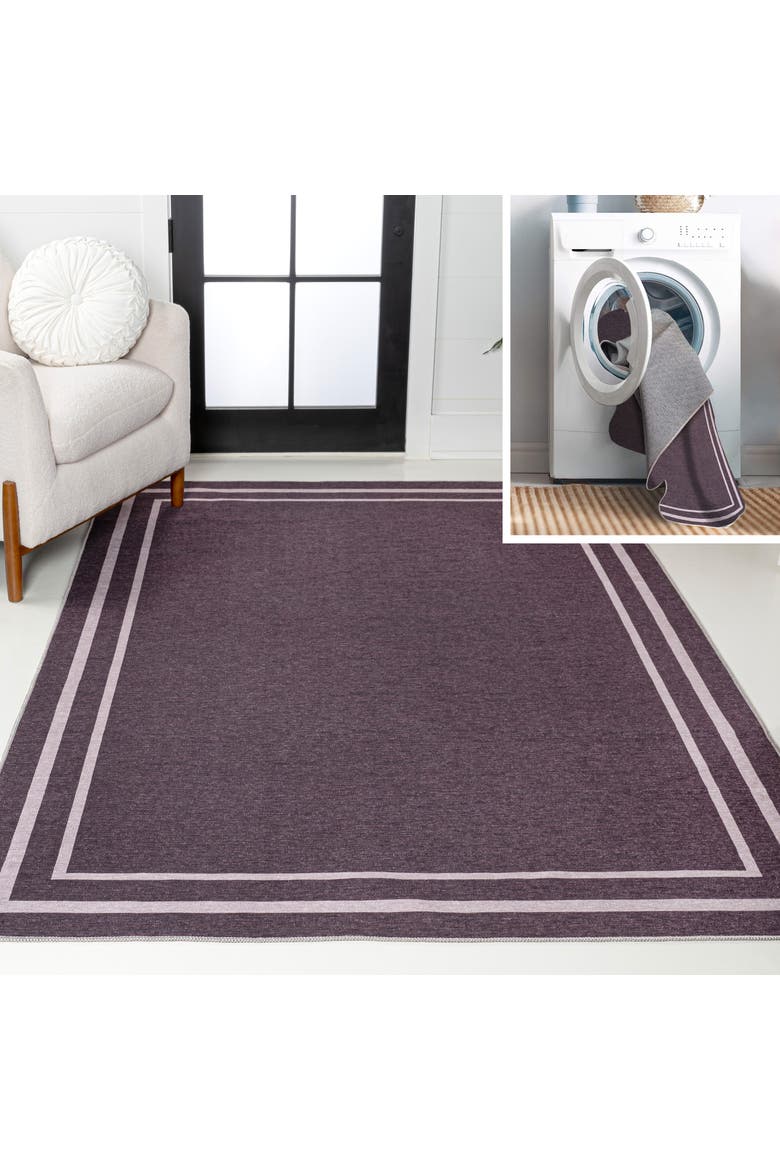 Sloane Classic 2-Stripe Border Washable Area Rug, Main, color, Purple/Light Purple