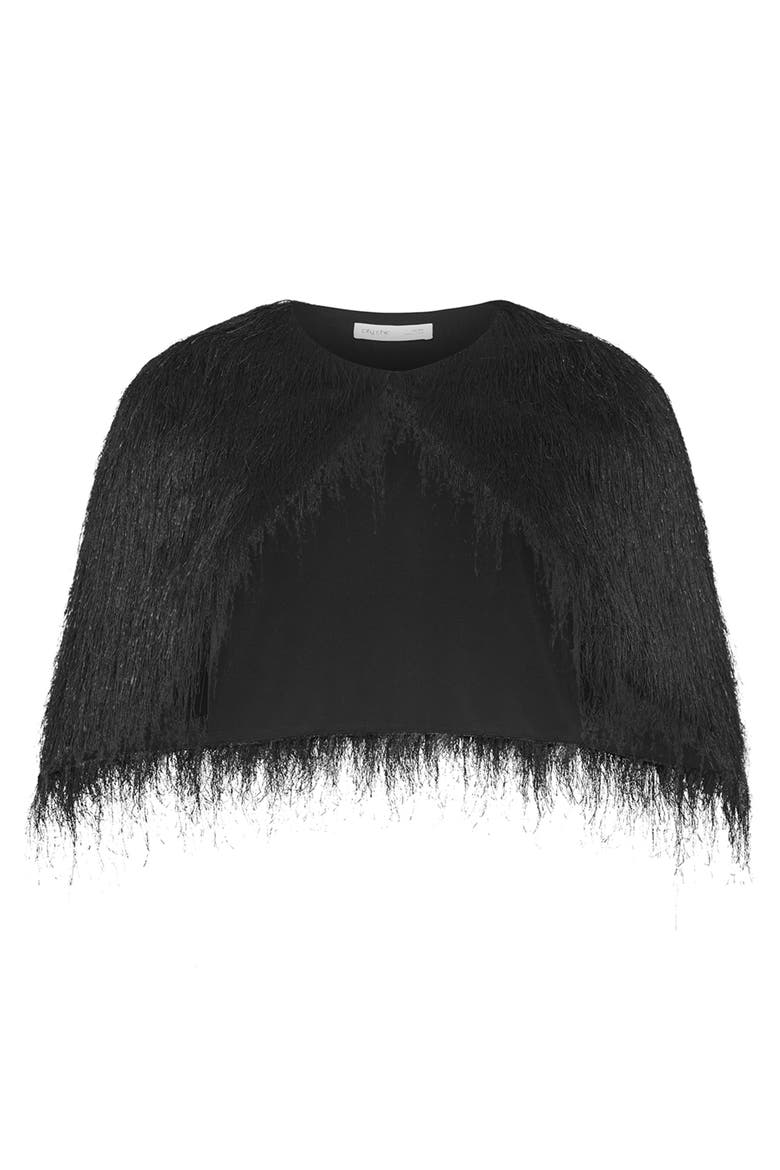 Susie Fringe Capelet, Alternate, color, BLACK