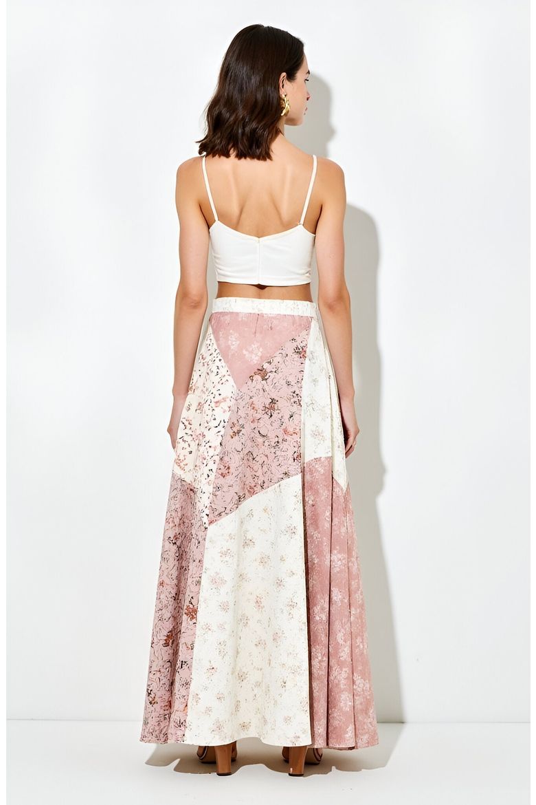 Patchwork Floral Chevron Panel Maxi Skirt, Alternate, color, Patchwork Floral