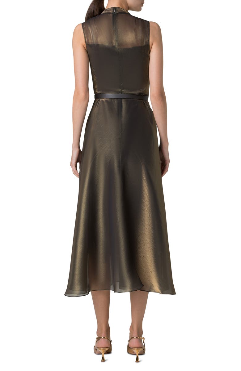 Akris Belted Metallic Silk Blend Organza Midi Dress, Alternate, color, 