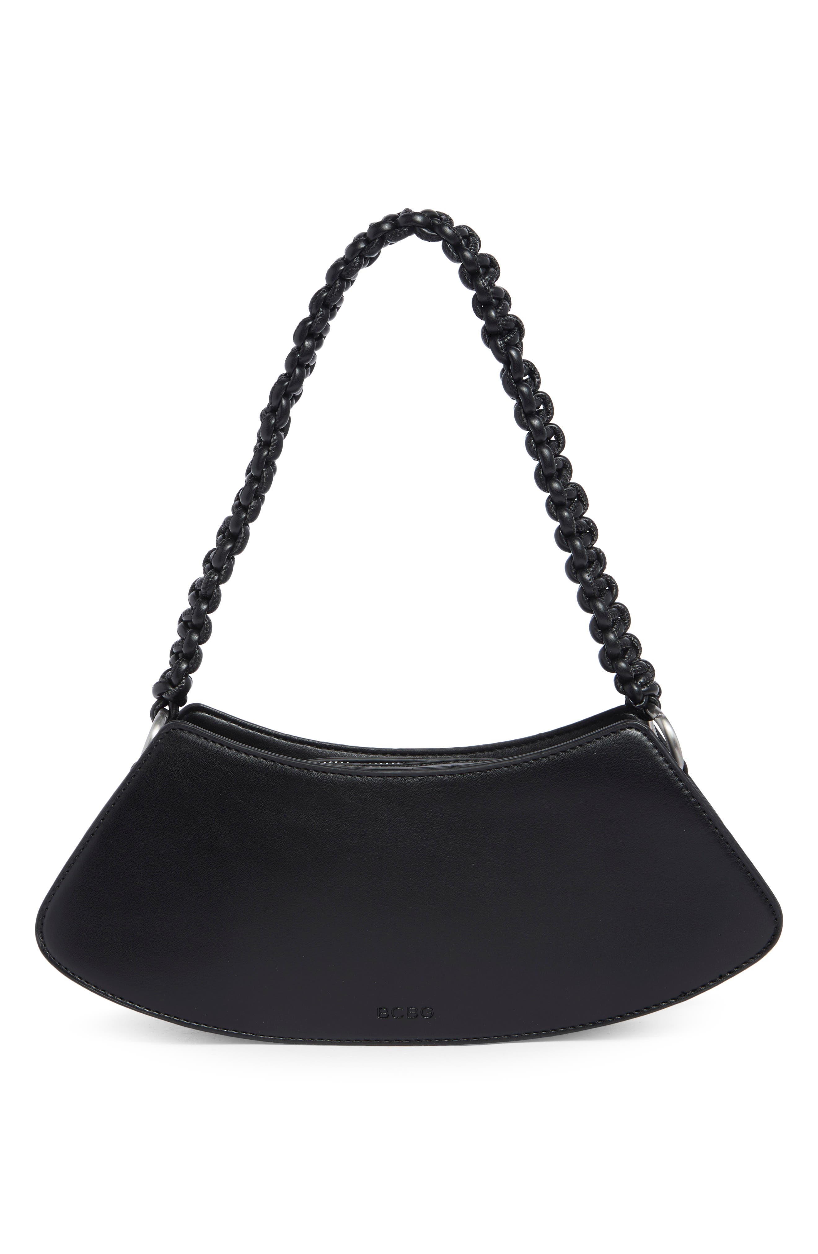 Curved Faux Leather Baguette, Alternate, color, BLACK