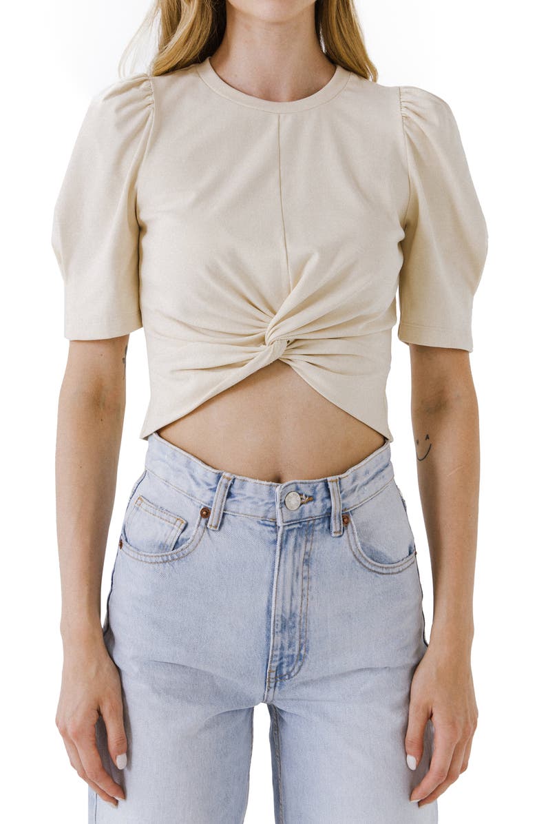 Endless Rose Twist Front Crop Top, Main, color, Oatmeal