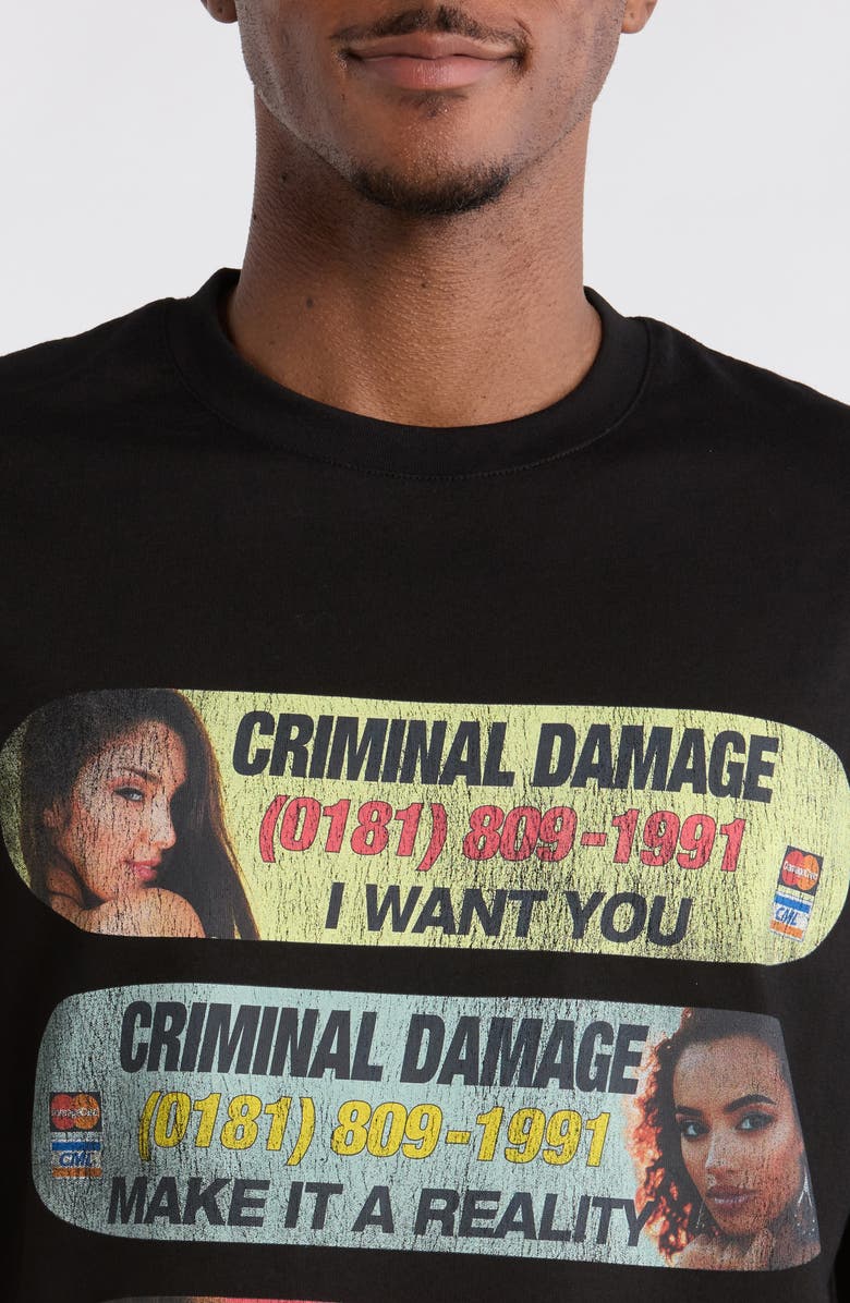 CRIMINAL DAMAGE Hotline Reality Crewneck T-Shirt, Alternate, color, Black