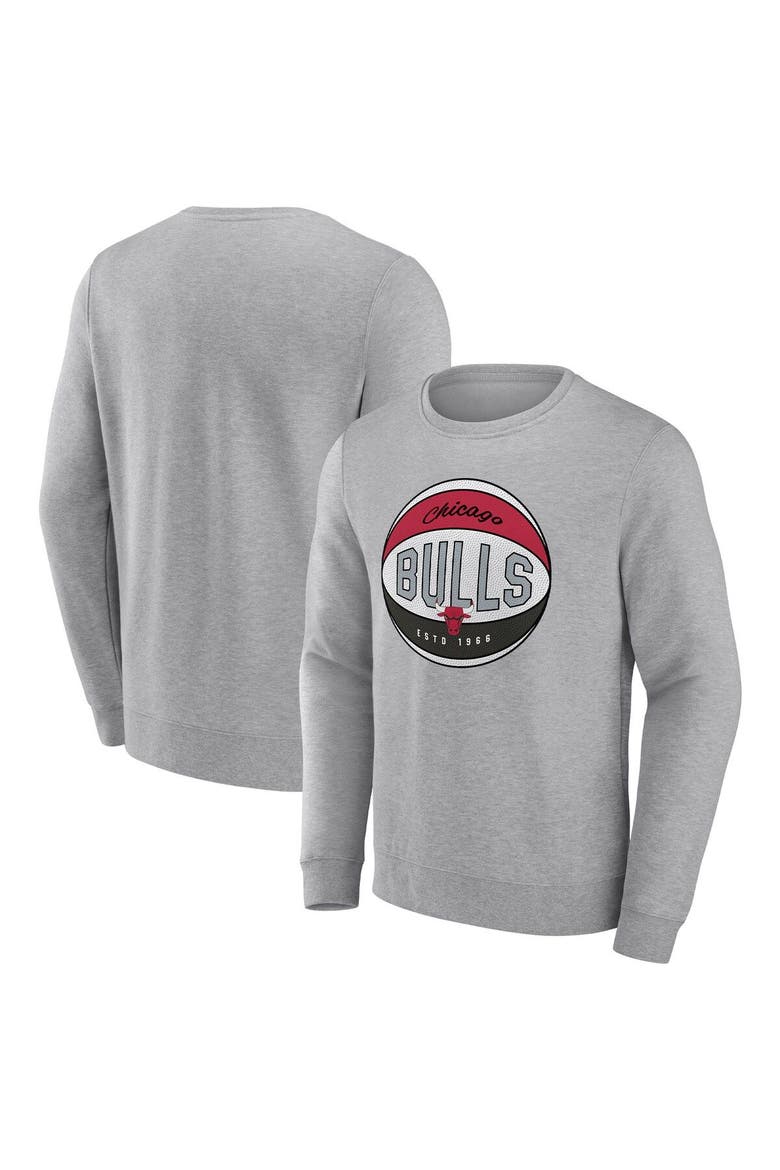 Men's Fanatics Branded Heathered Gray Chicago Bulls True Classics Vint Pullover Sweatshirt, Main, color, Heather Gray