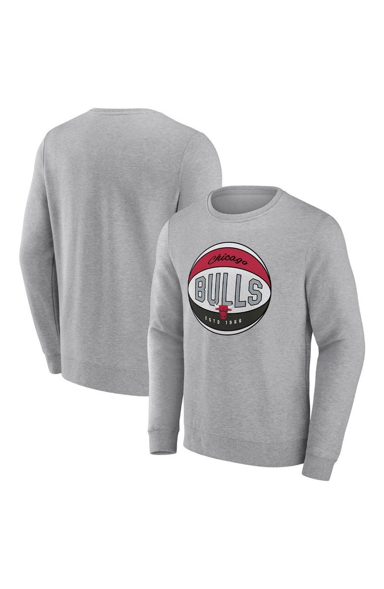 FANATICS Men's Fanatics Branded Heathered Gray Chicago Bulls True Classics Vint Pullover Sweatshirt, Main, color, Heather Gray