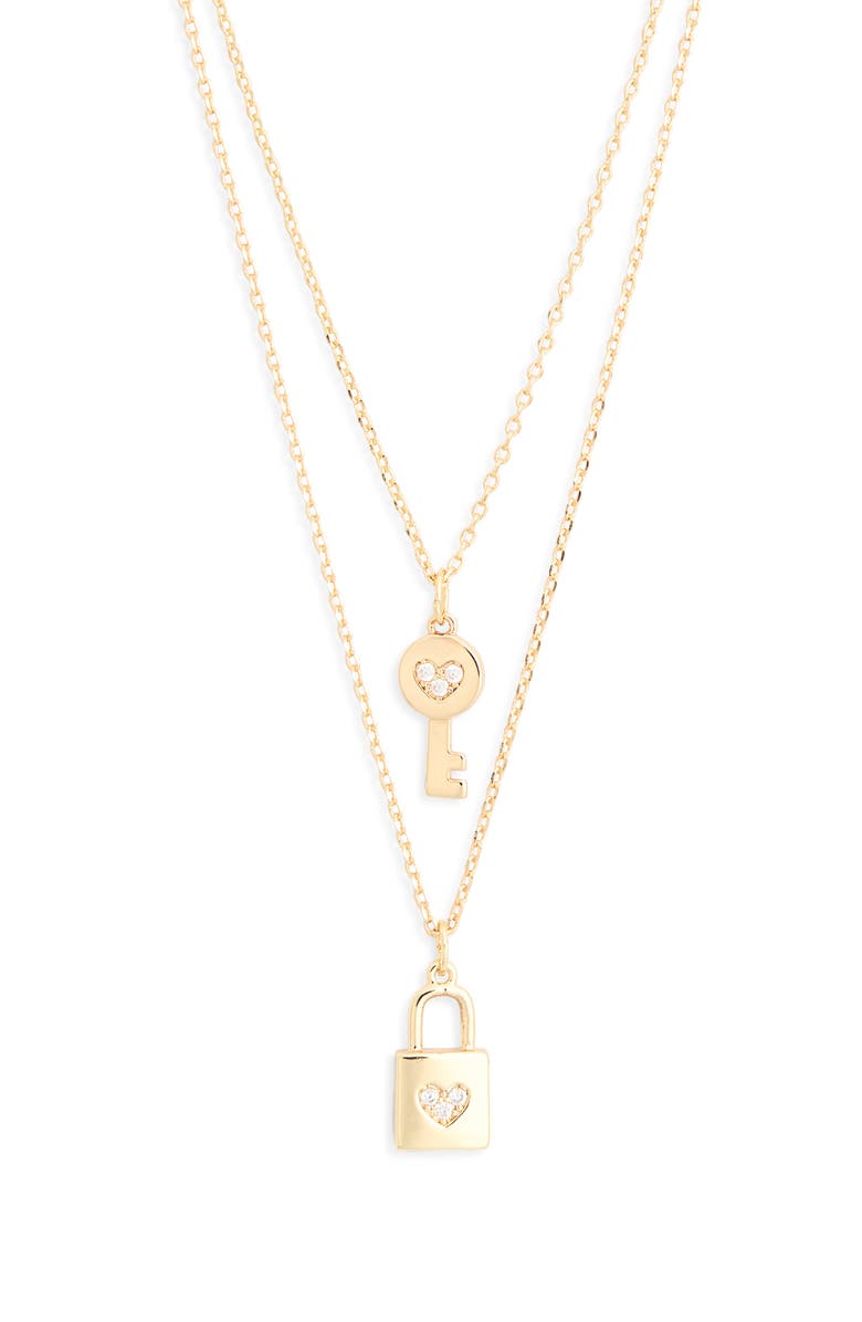 Leith Set of 2 Lock & Key Pendant Necklaces, Alternate, color, Clear- Gold