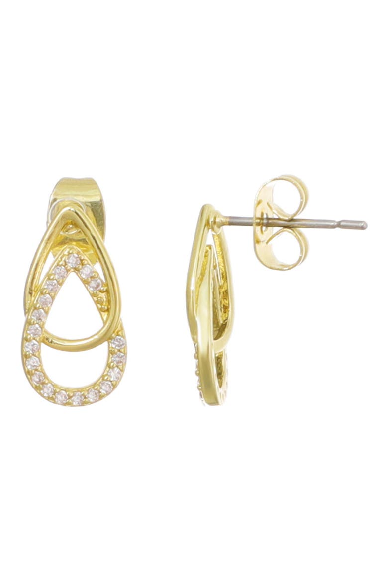 14K Gold Plated Cubic Zirconia Interlocking Teardrop Stud Earrings, Main, color, GOLD