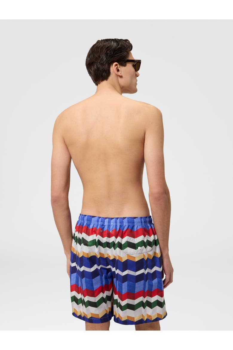 Long Swim Shorts With 3d Zigzag Print, Alternate, color, Multicoloured