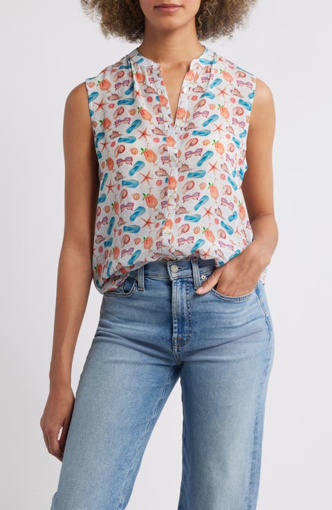 Print Button-Up Sleeveless Top
