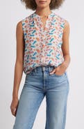APNY Print Button-Up Sleeveless Top