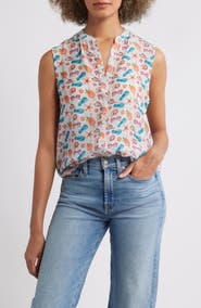APNY Print Button-Up Sleeveless Top