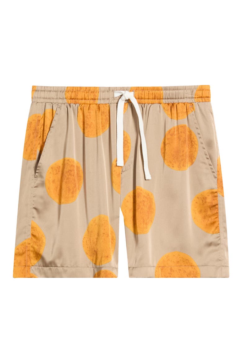 Curly Print Drawstring Shorts, Alternate, color, TAN