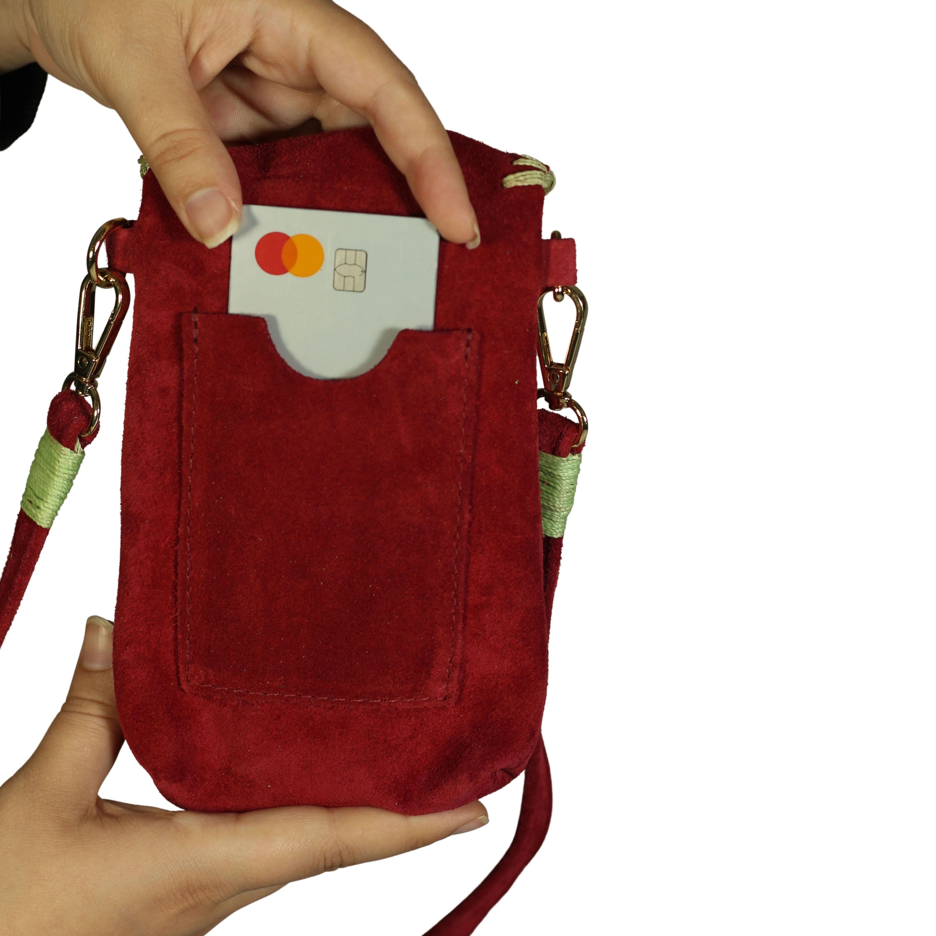 Cell Phone Butterfly Suede Leather Bag, Alternate, color, Malbec
