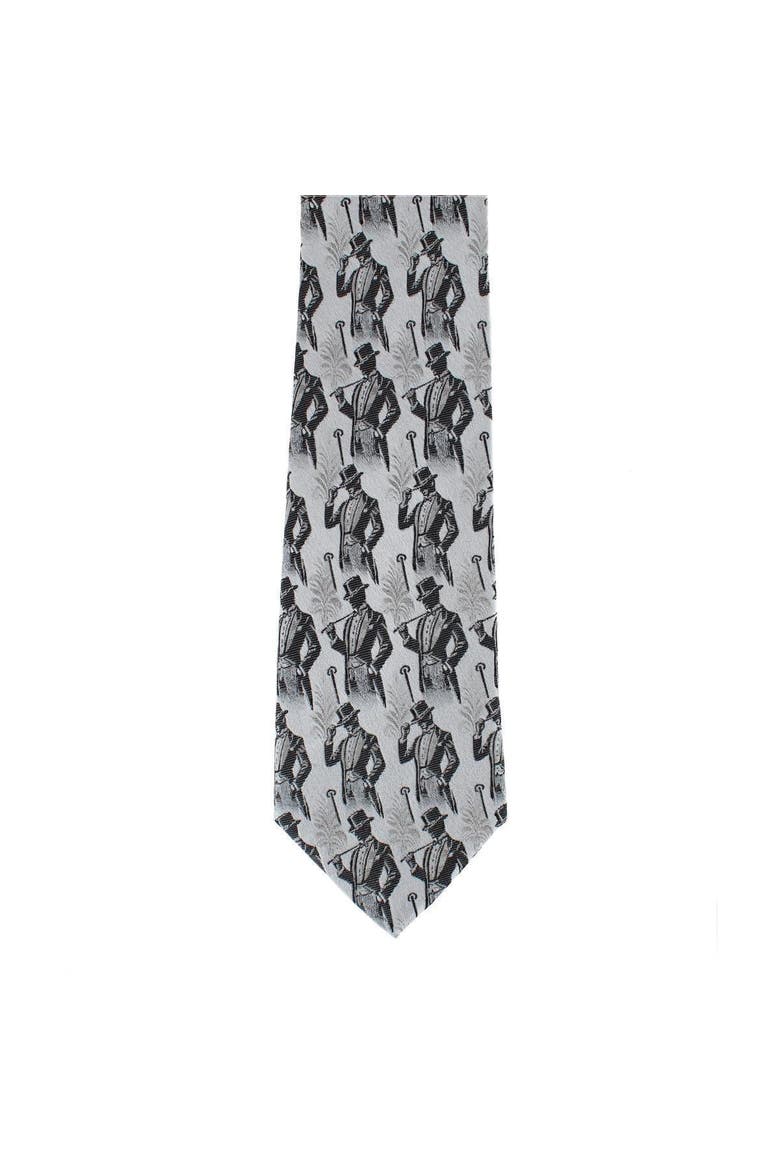 Big & Tall Ambrose Dapper Night Silk Novelty Silk Necktie and Pocket Square, Alternate, color, Silver and Black