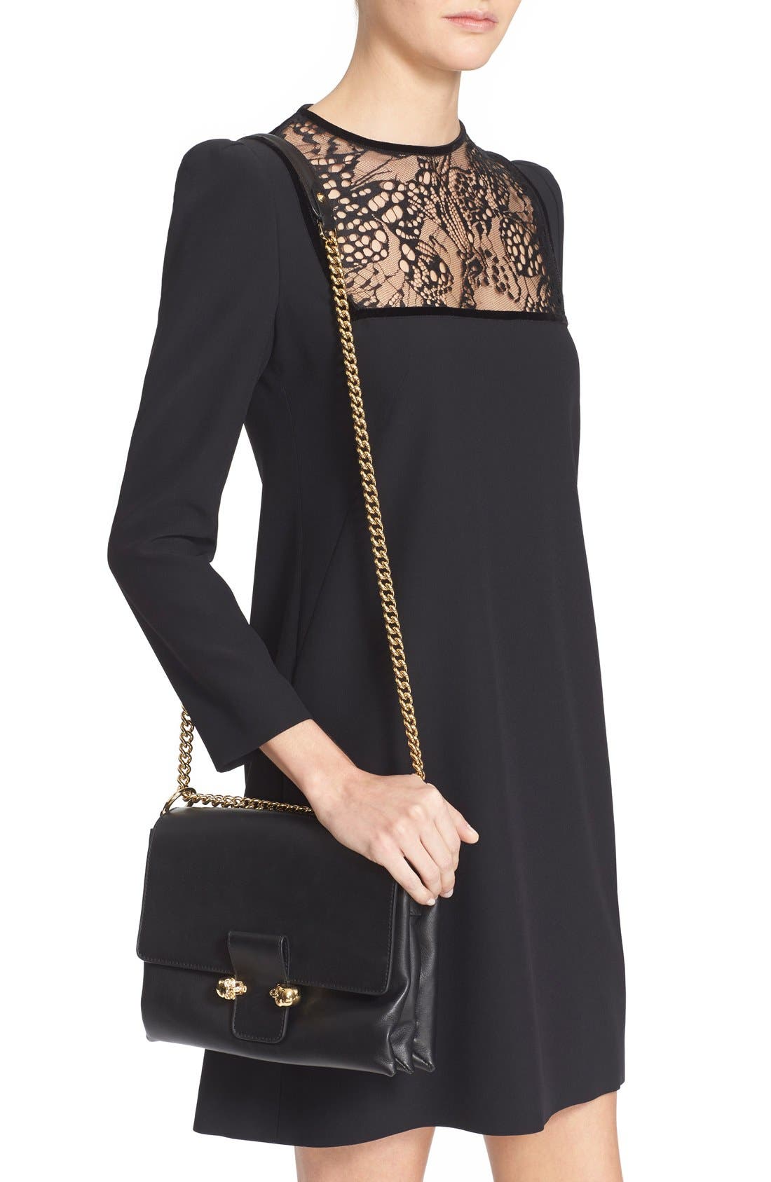 McQueen Alexander McQueen 'Medium Twin Skull' Flap Shoulder Bag, Alternate, color, 