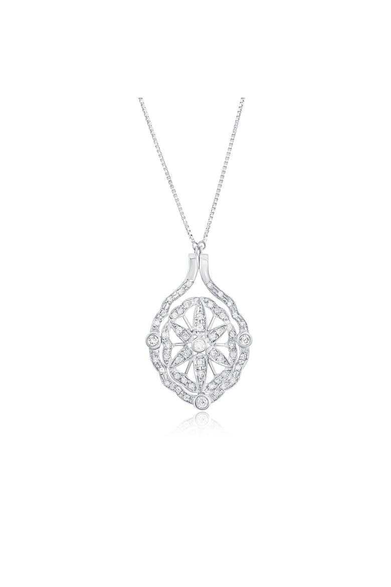 18K White Gold 1cttw Diamond Compass Medallion Reversible Necklace, Main, color, White Gold