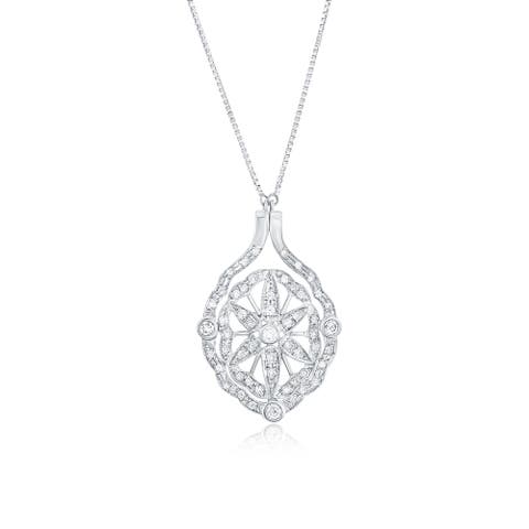 18K White Gold 1cttw Diamond Compass Medallion Reversible Necklace