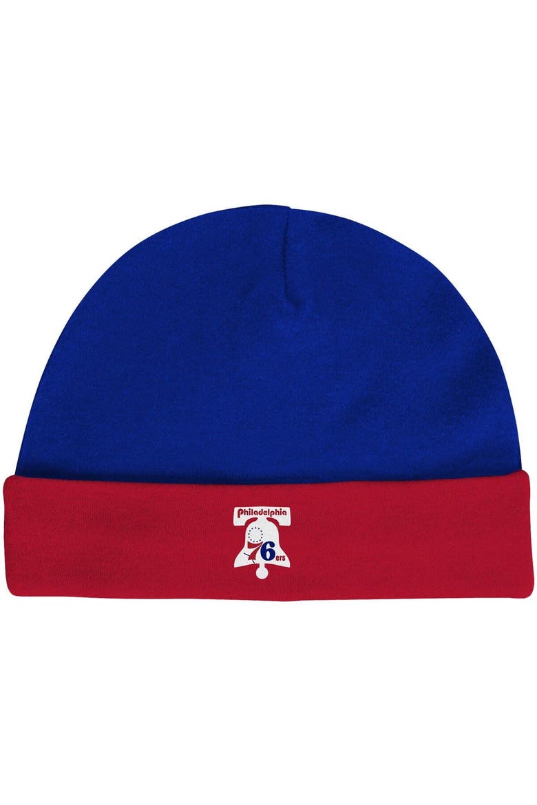 Infant Mitchell & Ness Royal/Red Philadelphia 76ers Hardwood Classics Bodysuits & Cuffed Knit Hat Set, Alternate, color, Royal