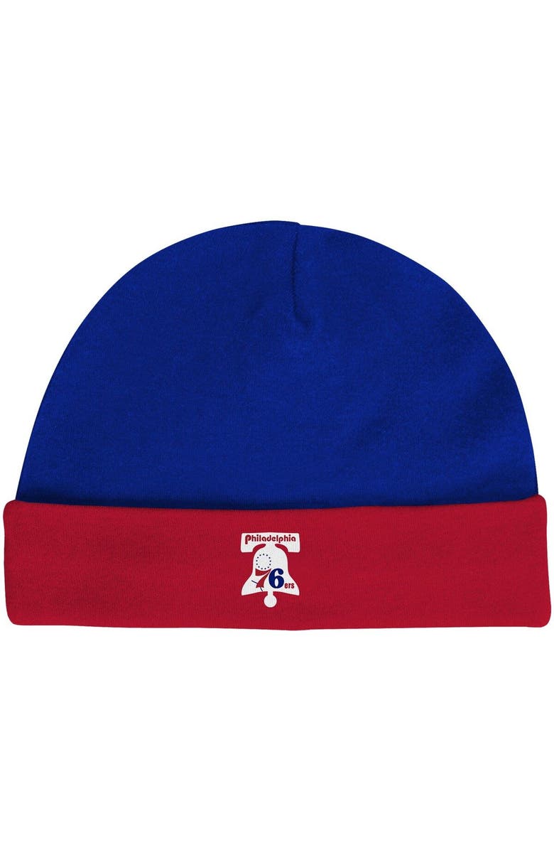 Mitchell & Ness Infant Mitchell & Ness Royal/Red Philadelphia 76ers Hardwood Classics Bodysuits & Cuffed Knit Hat Set, Alternate, color, Royal