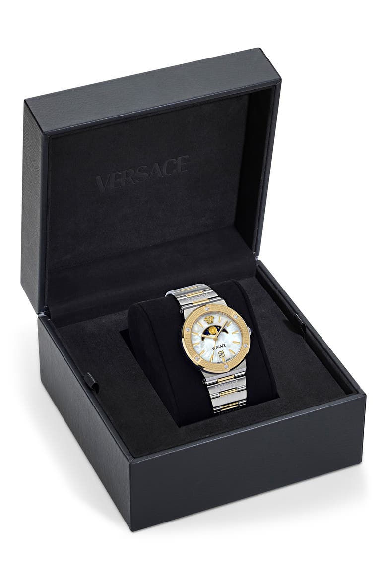 Greca Logo Moonphase Bracelet Watch, 38mm, Alternate, color, TWO TONE