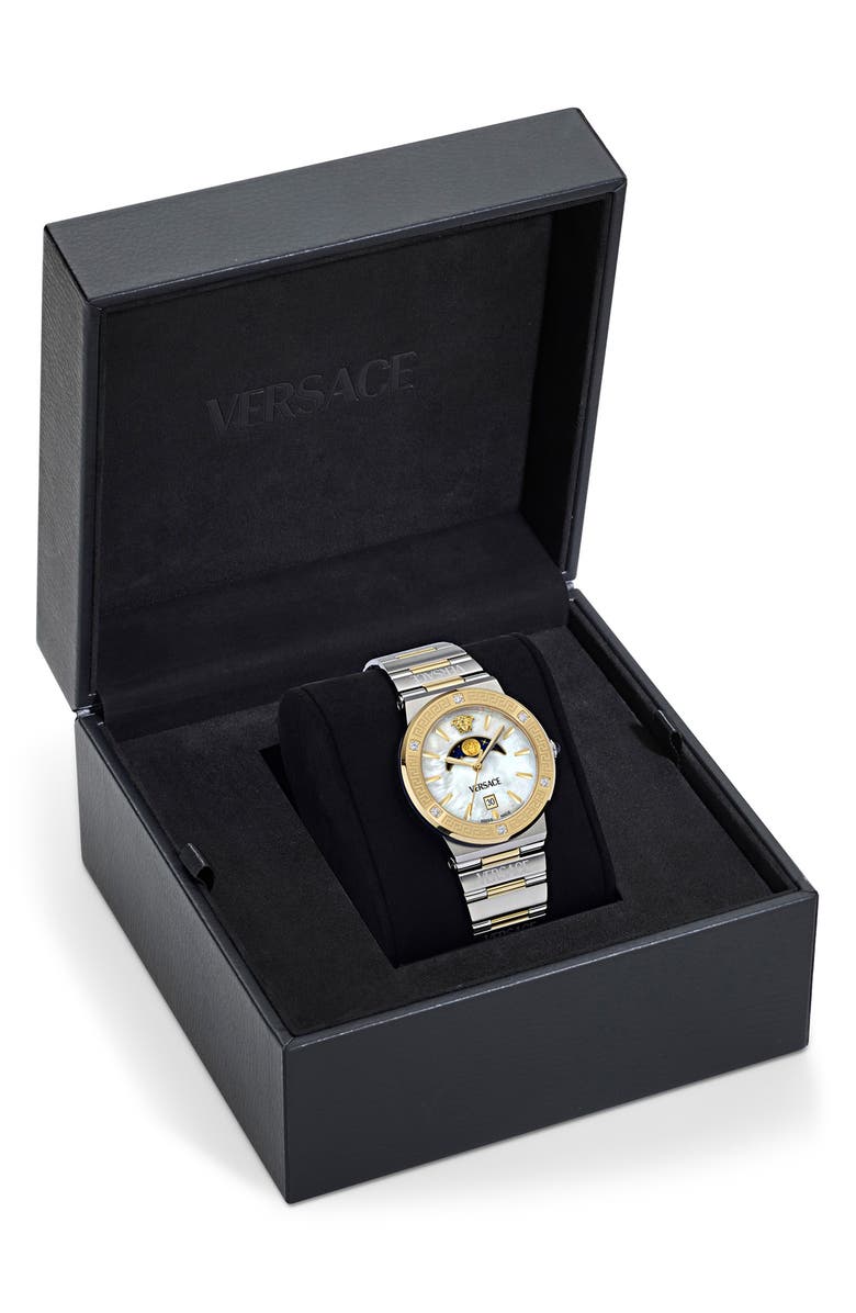 Versace Greca Logo Moonphase Bracelet Watch, 38mm, Alternate, color, 