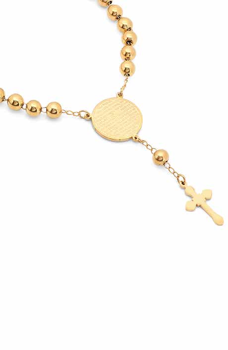 HMY JEWELRY 18K Rose Gold Plated Stainless Steel Prayer Cross Bracelet