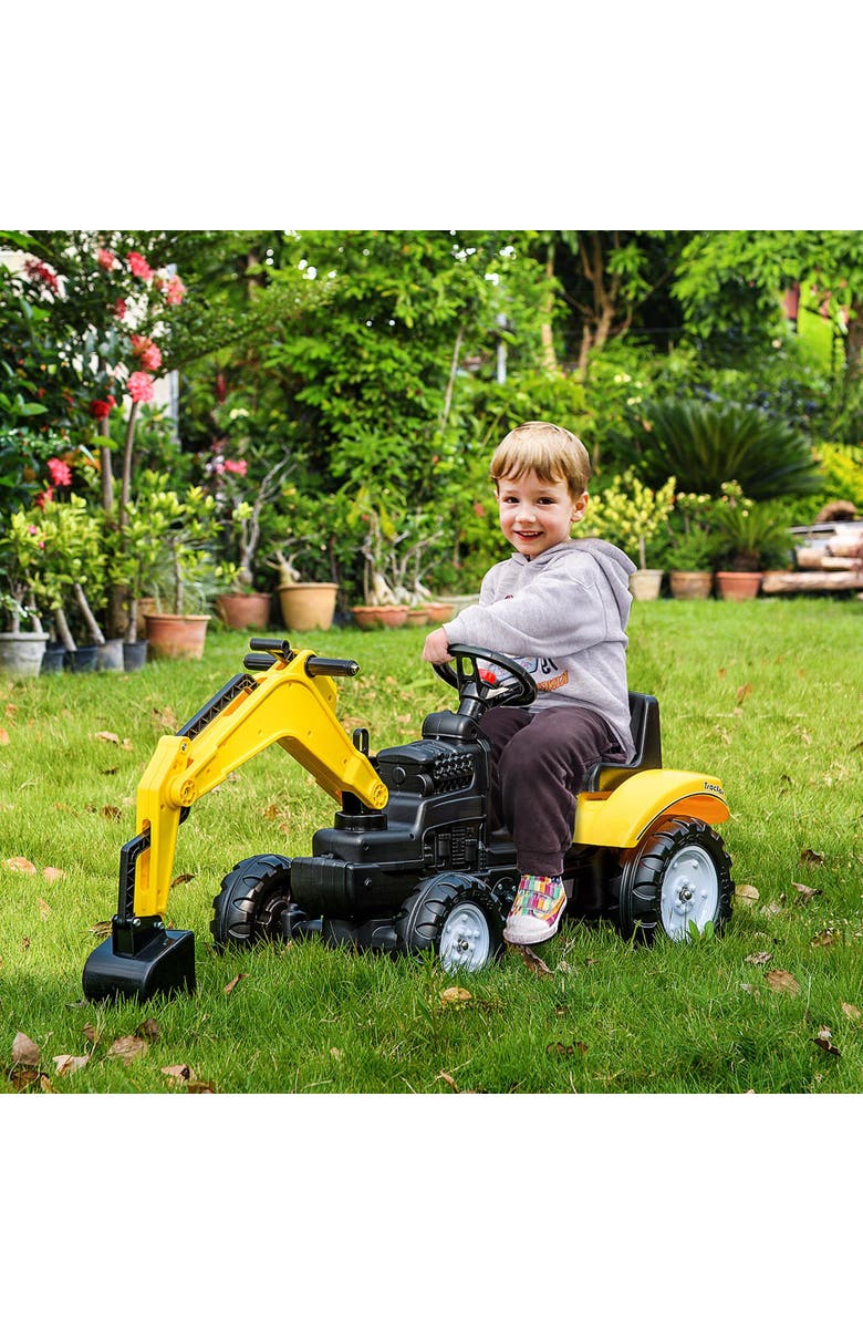 Aosom Kids Pedal Digger with Horn, Alternate, color, Yellow