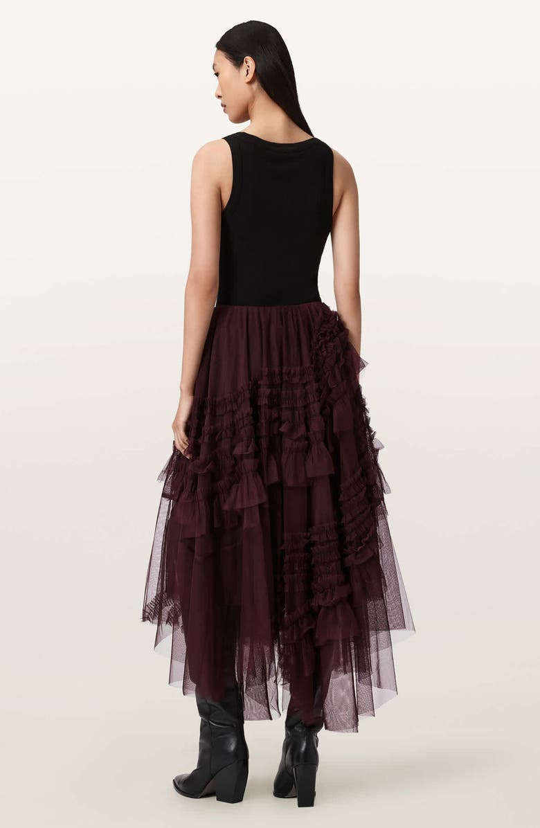 AllSaints Jen Asymmetric Hem Tulle Skirt, Alternate, color, Oxblood Red