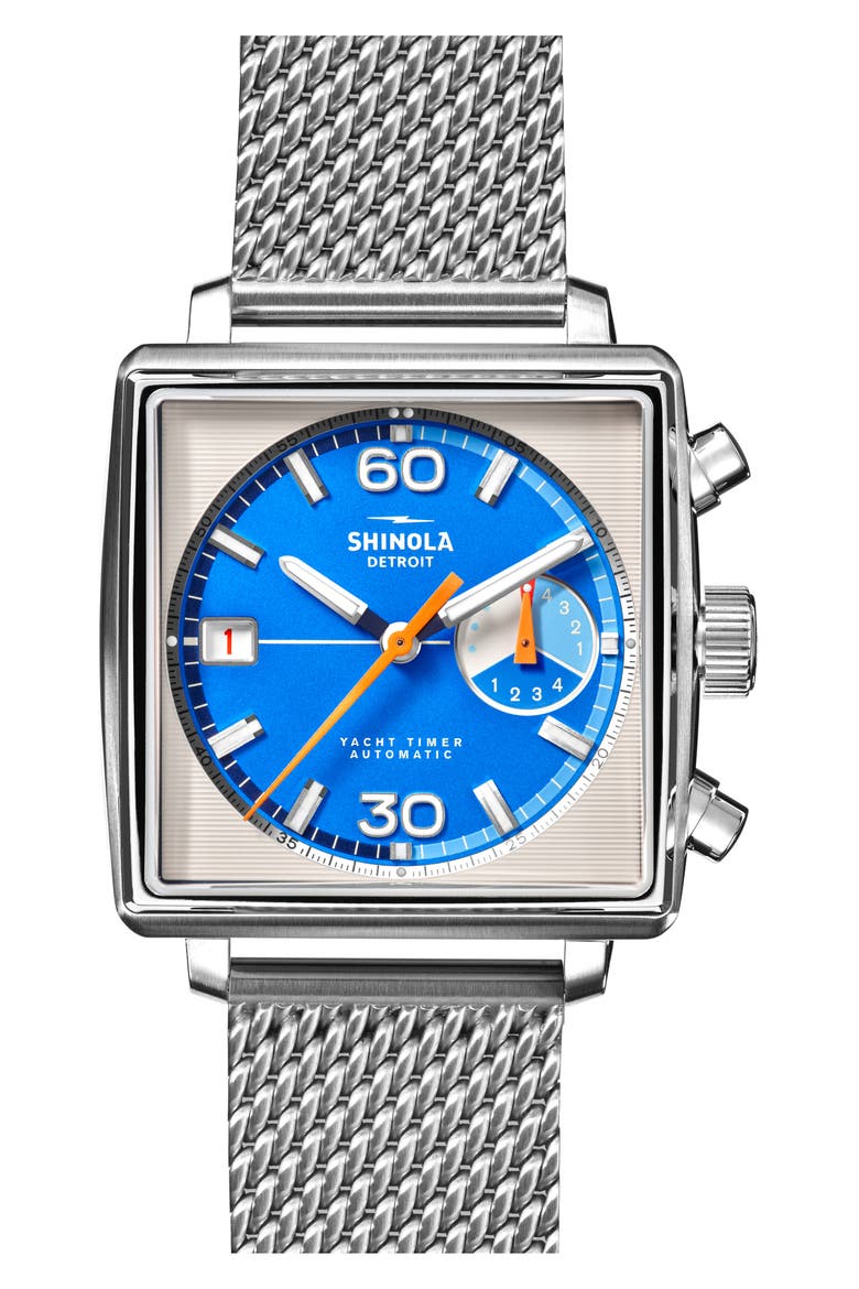 Mackinac Steel Mesh Bracelet Chronograph Watch, 40mm, Main, color, SILVER/ BLUE