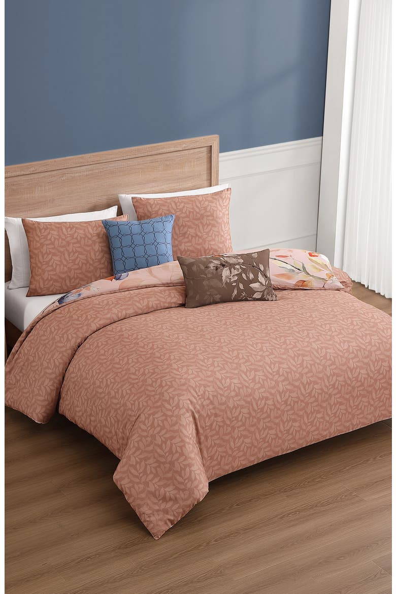 Peachy Dogwood Reversible 5-Piece Comforter Set, Alternate, color, PINK
