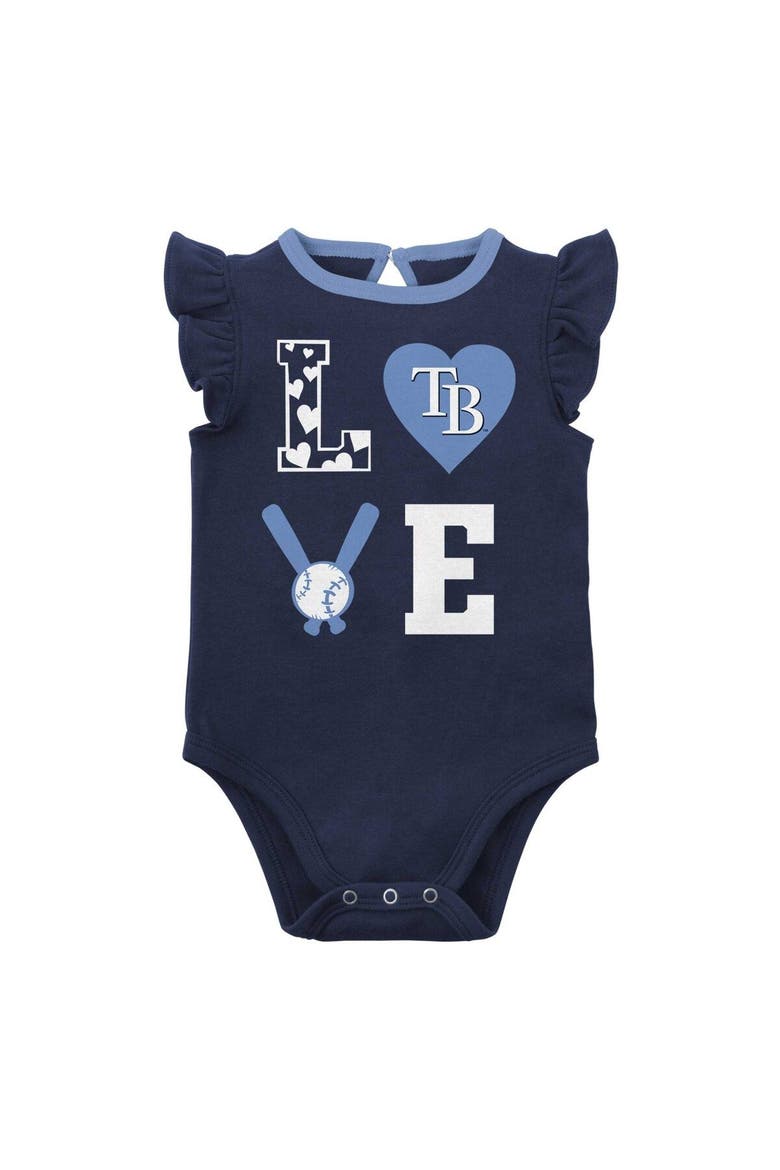 Newborn & Infant Navy/Light Blue Tampa Bay Rays Three-Piece Love of Baseball Bib Bodysuit & Booties Set, Alternate, color, Navy