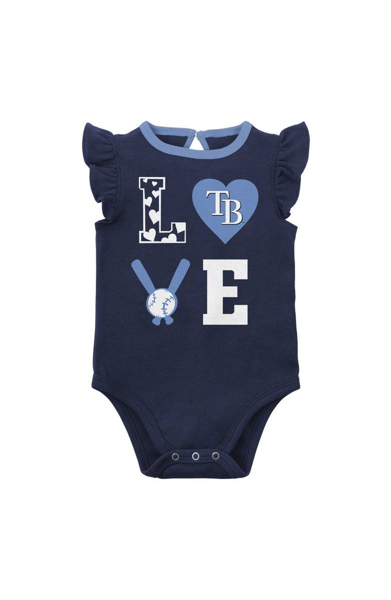 Outerstuff Newborn & Infant Navy/Light Blue Tampa Bay Rays Three-Piece Love of Baseball Bib Bodysuit & Booties Set, Alternate, color, Navy