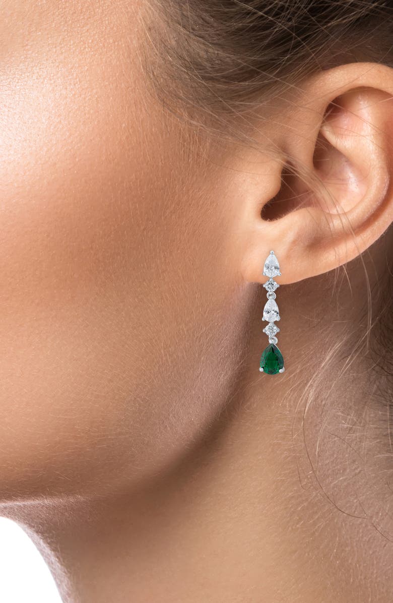 CZ by Kenneth Jay Lane Cubic Zirconia Drop Earrings, Alternate, color, Green/ Silver