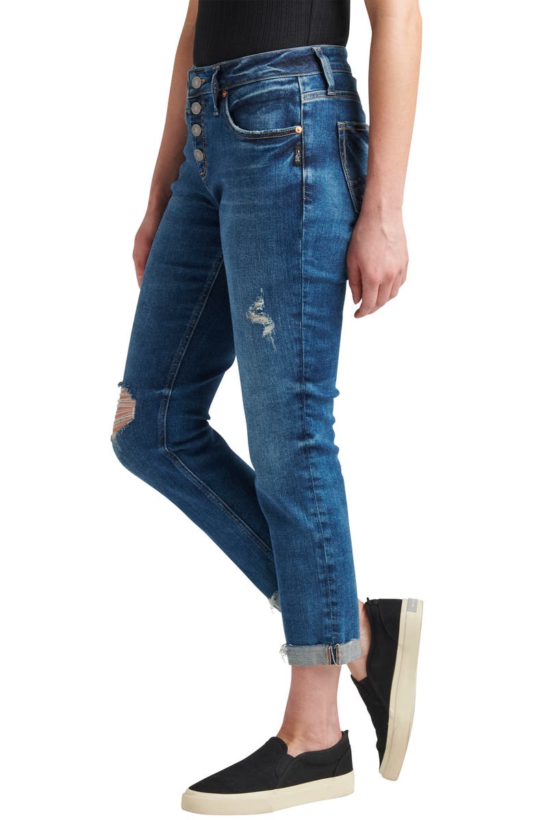Silver Jeans Co. Ripped Exposed Button Slim Boyfriend Jeans, Alternate, color, 
