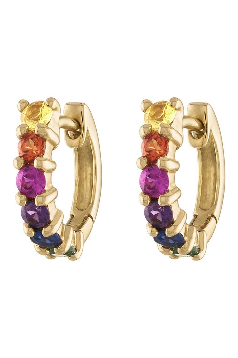 Signature Gold Blue Sapphire Huggie Hoop Earrings, Main, color, RAINBOW