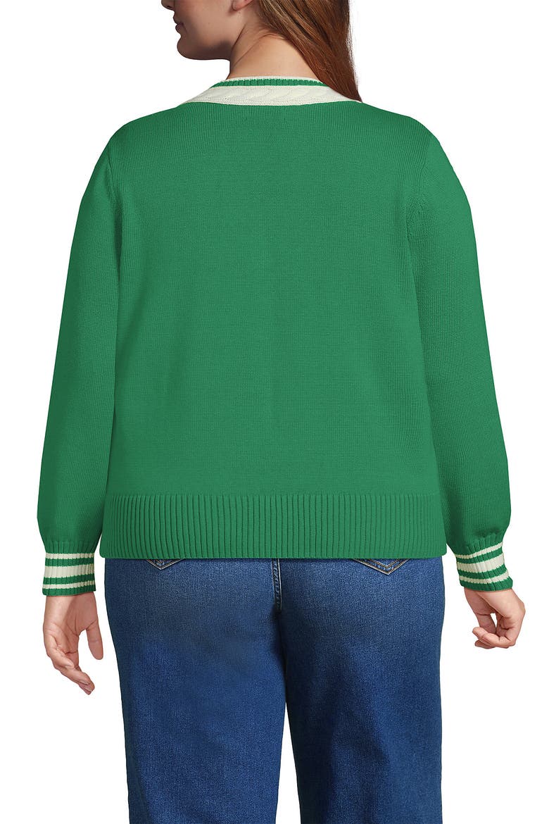 Drifter Set in Sleeve Vneck Sweater, Alternate, color, Vibrant Clover/Ivory Tipping