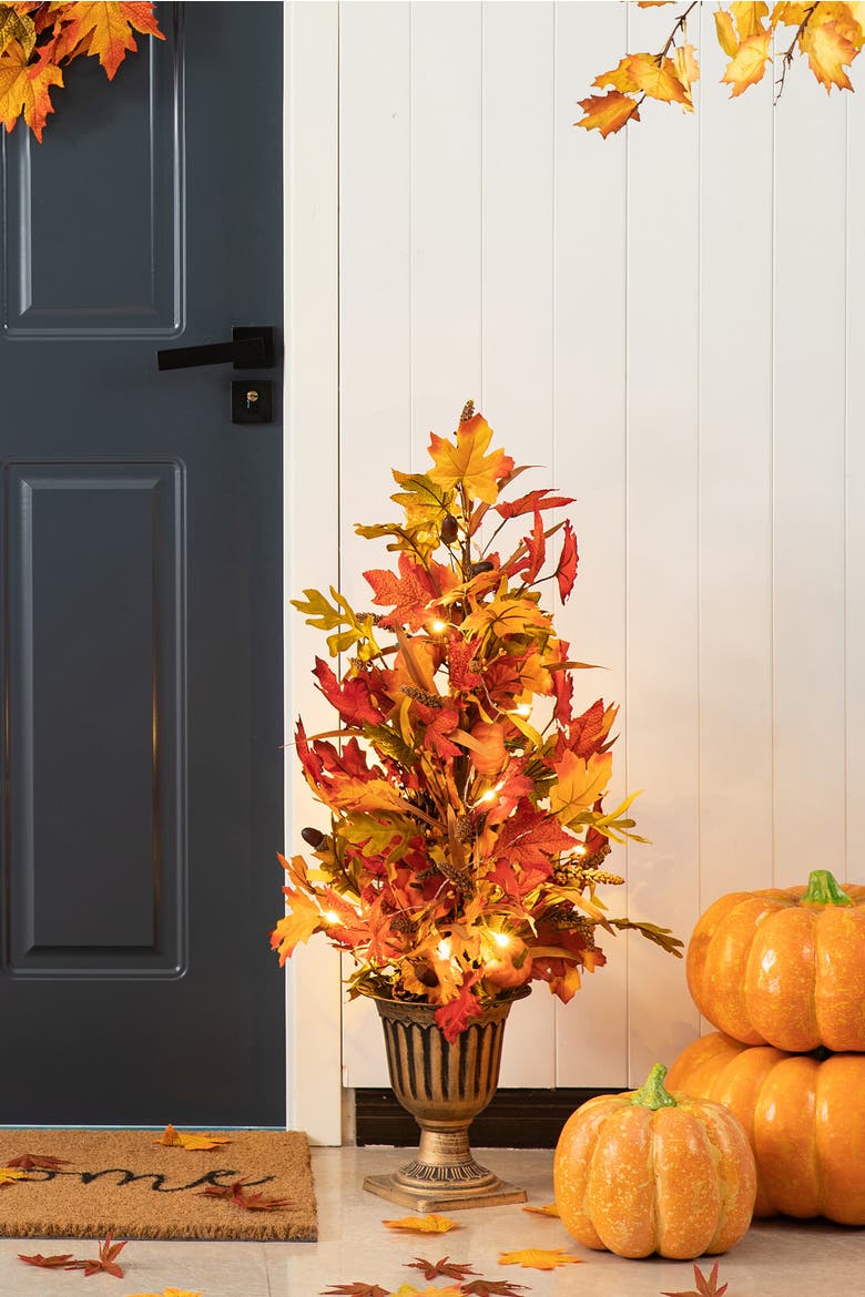 Fall Lighted Maple Leaves Potted Porch Tree With Timer, Alternate, color, Orange
