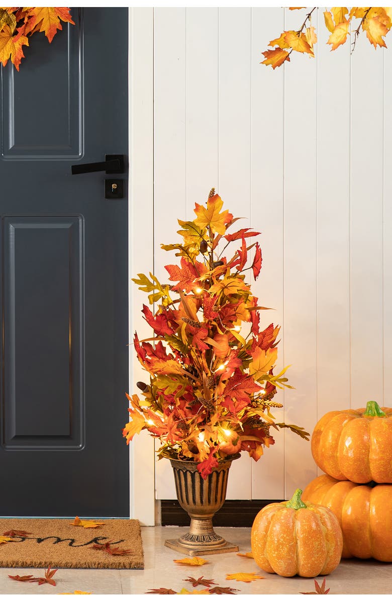 Glitzhome Fall Lighted Maple Leaves Urn Potted Porch Tree With Timer, Alternate, color, 